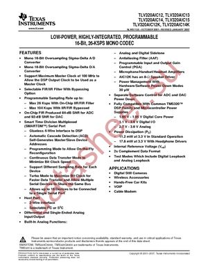 TLV320AIC12KIRHBT datasheet  